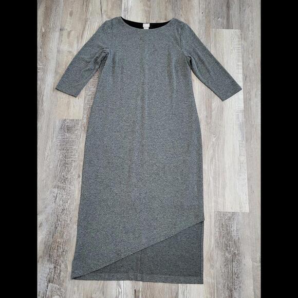 Chicos Dress Size 1 Grey Medium 8 - 10 Stretchy 3/4 Sleeves Assymetrical Hem - Picture 6 of 8